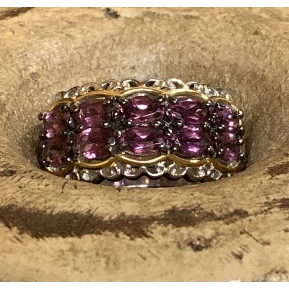Gems En Vogue Ring Size 9 Sterling Silver Two Tone Band w/ Purple Sapphires